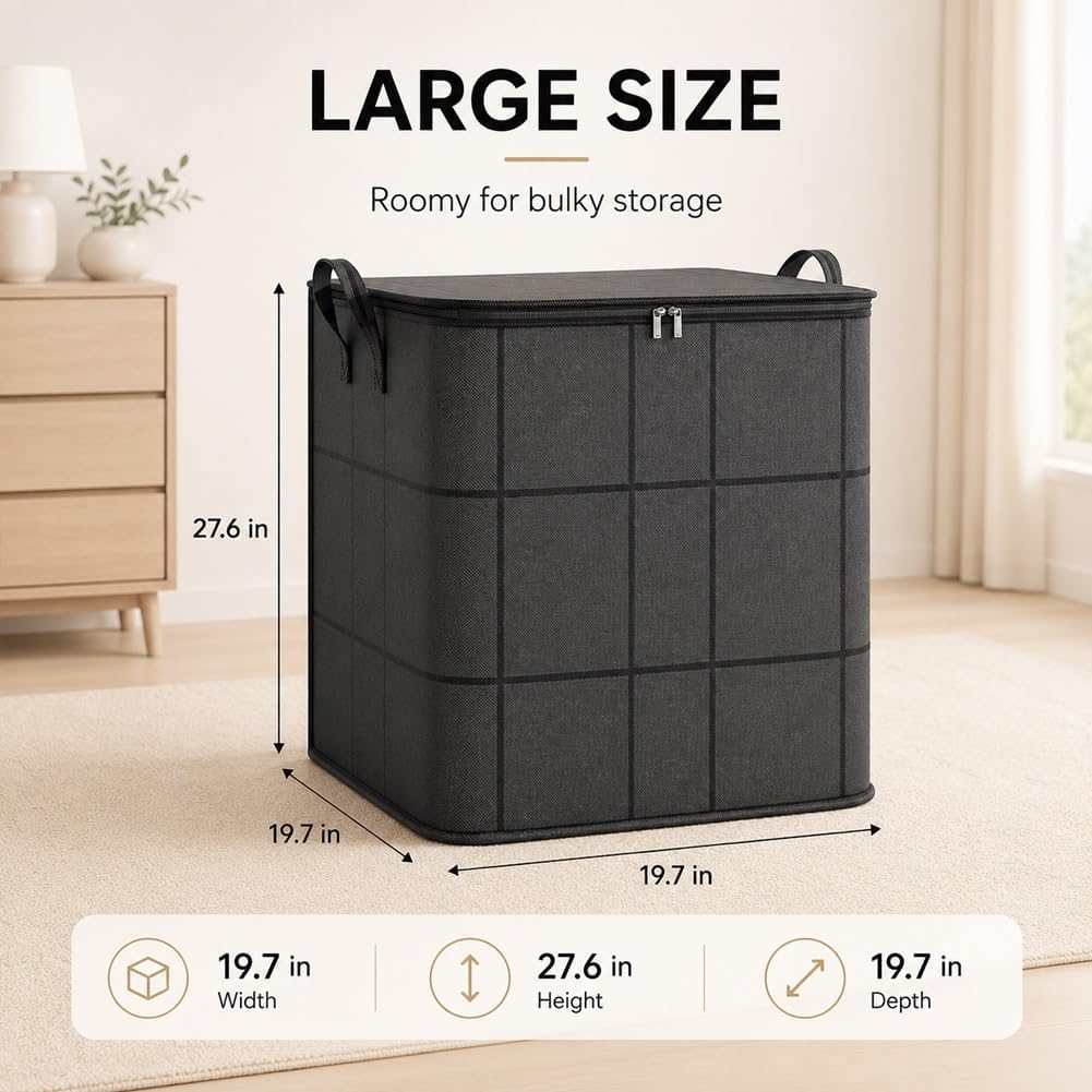 Spacious Moving Storage Bin Blanket Storage Bags with Zipper and Handles Large Foldable Bedding Winter Clothes Quilts Comforter Sweaters Organizer Machine Washable Capacity Fabric