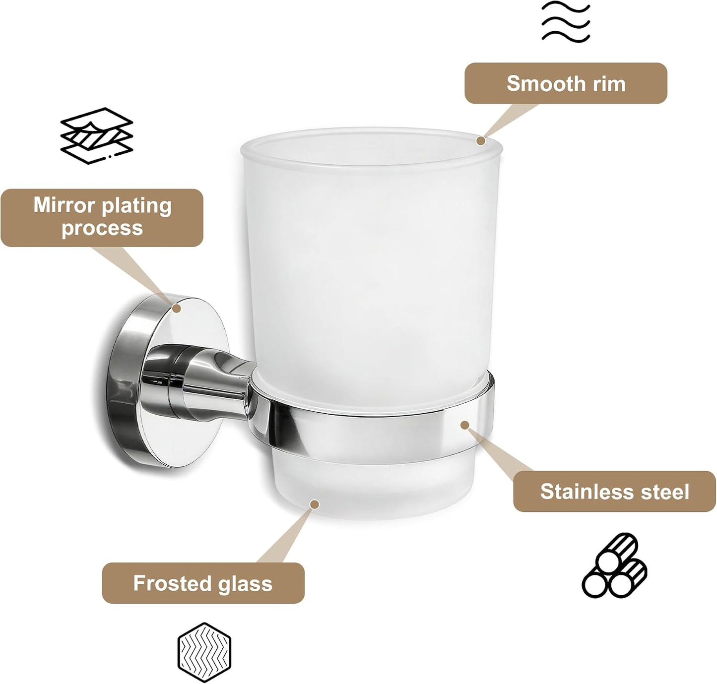Toothbrush Holder, Wall Mounted Mouthwash Tumbler Holder with Frosted Glass Tumbler for Bathroom&Kitchen,Silver