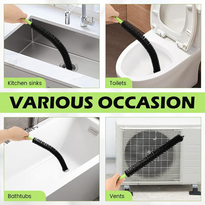 Quixleen 2 Pcs Flexible Drain Clog Remover with 2pcs S-shape Hooks, Bendable Long Pipe Cleaner Sewer Drain Get Rid Hair and Mucus for Toilet, Kitchen Sink, Bathroom Tub