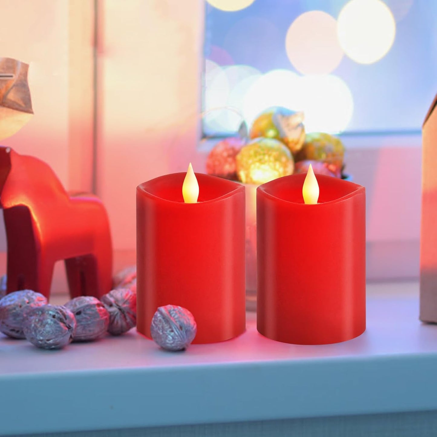 3x3 Flickering Flameless Candles Set of 2, 2AA Battery Life 600 Hours Battery Candles Flickering with Timer,3 inch Flameless Candles with Remote for Indoor/Outdoor, Ivory