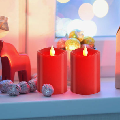 3x3 Flickering Flameless Candles Set of 2, 2AA Battery Life 600 Hours Battery Candles Flickering with Timer,3 inch Flameless Candles with Remote for Indoor/Outdoor, Ivory