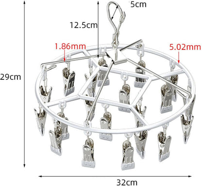 Drying Rack for Sock, Stainless Steel Sock Drying Rack with 24 Clips, Swivel Hook Windproof Hanger for Sock, Bras, Towel, Underwear, Laundry, Hat, Scarf, Pants, Gloves(Pink)