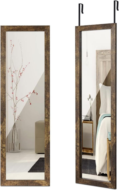 ikkle Wooden Full Length Door Mirror 48" x 14", Rustic Frame | Over The Door Mirror & Wall Mounted Hanging Mirror for Bedroom, Bathroom, Living Room, Dorm Room