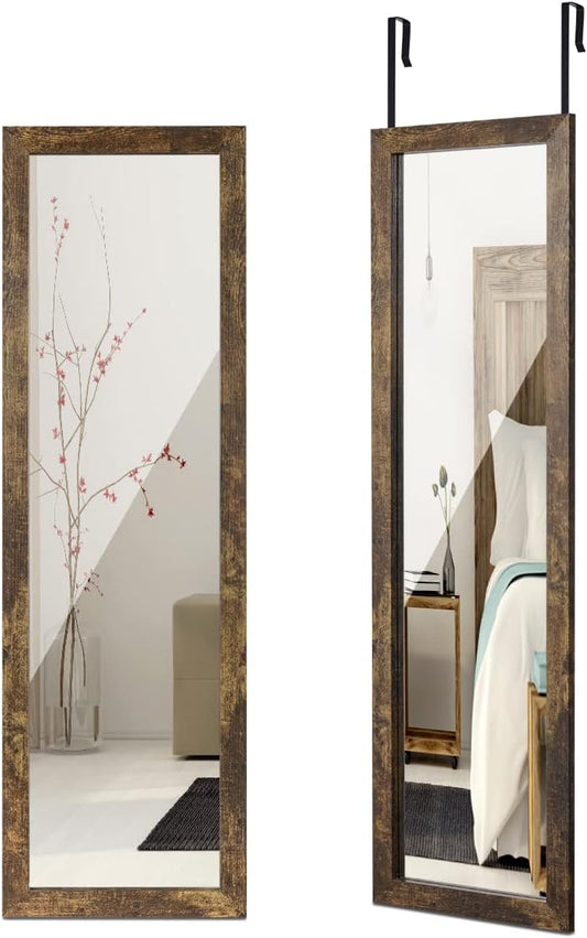 ikkle Wooden Full Length Door Mirror 48" x 14", Rustic Frame | Over The Door Mirror & Wall Mounted Hanging Mirror for Bedroom, Bathroom, Living Room, Dorm Room