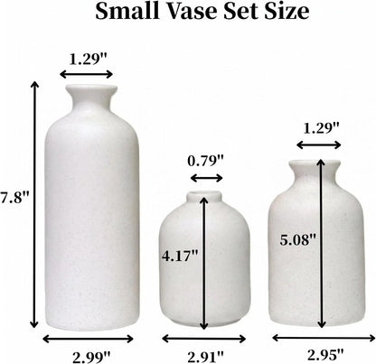 Small Ceramic Vase Set of 3, Boho Home Decor Vases for Dried Flowers,Farmhouse,Shelf,Bathroom,Centerpiece for Entryway Table Decoration Gifts
