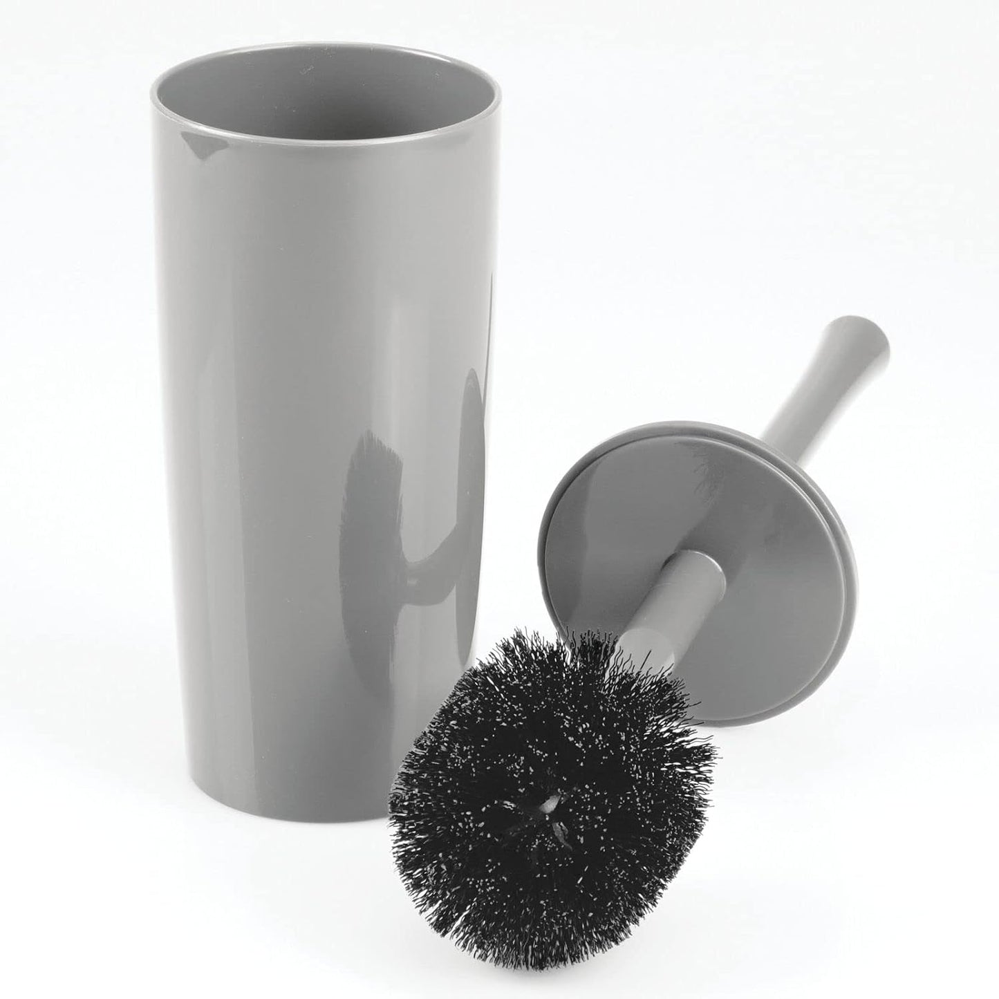 mDesign Slim Plastic Toilet Bowl Brush and Holder Set, Modern Compact Storage Organizer Cleaner Scrubber for Toilet - Heavy Duty Cleaning Plunger for Bathroom, Aura Collection - Gray