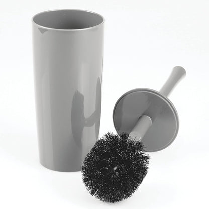 mDesign Slim Plastic Toilet Bowl Brush and Holder Set, Modern Compact Storage Organizer Cleaner Scrubber for Toilet - Heavy Duty Cleaning Plunger for Bathroom, Aura Collection - Gray