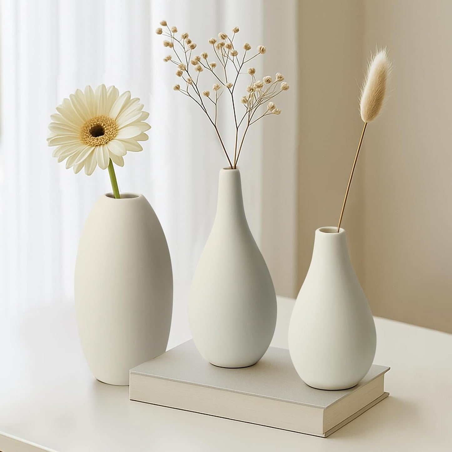 BEAHOT Ceramic Vases Set of 3 – 6.7-inch Handmade Blue & White Pottery Trio with Speckled Glaze – Decorative Flower Vases Home Decor for Table Mantel Entryway Shelf Living Room Kitchen Bathroom