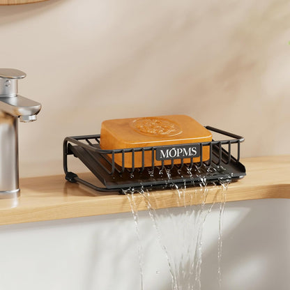 Self Draining Soap Dish, Carbon Steel Bar Soap Holder for Shower, Waterfall Design Soap Saver for Bathroom, Kicthen Sink and Countertop