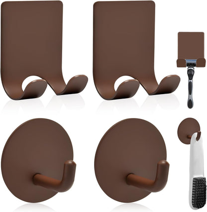 Diesisa Razor Holder for Shower + Adhesive Wall Hooks, Premium 304 Stainless Steel Shower Razor Holder with Heavy Duty Waterproof Sticky Hooks for Hanging Towels, Coat, hat (2+2 Pack)
