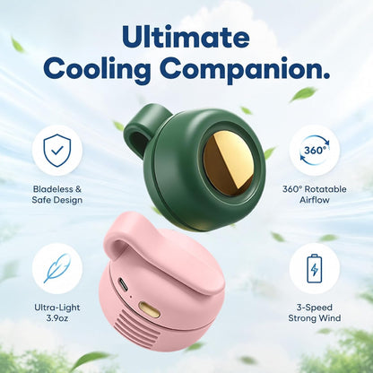 Portable Clip-On Fan, Mini Bladeless Waist Fan, 5100RPM 25dB Ultra-Quiet 3-Speed Rechargeable Small Whirlwind Fan, Hands-Free Personal Cooling for Outdoor Travel Office Camping with USB-C