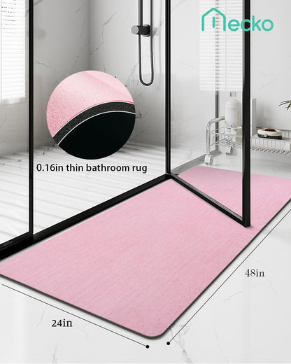 Mecko Bath Mat Rug, Rubber Non-Slip Quick Dry Absorbent Thin Bathroom Rugs Fit Under Door Bathroom Floor Mats-Shower Rug for in Front of Bathtub, Sink, Shower Room(Light Grey,16"x24")