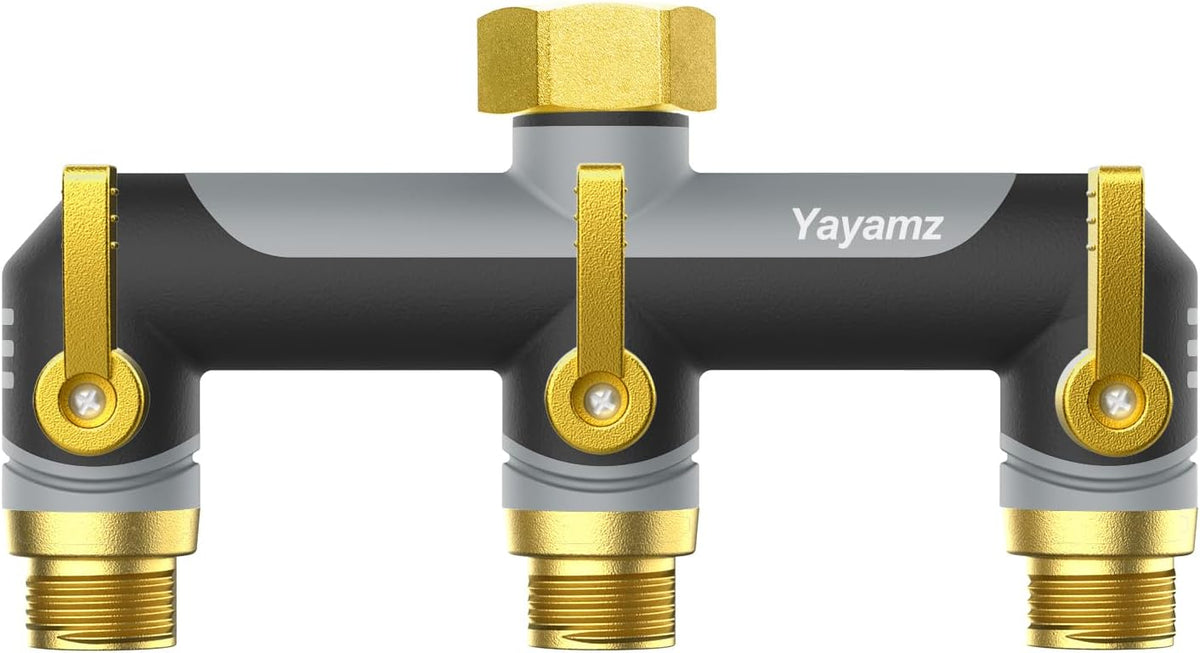 3 Way Garden Hose Splitter, High Flow Outdoor Faucet Splitter with 3 Independent Shut Off Valves, Wide Spacing for Timers, Standard 3/4" GHT for Lawn Yard Garden Watering