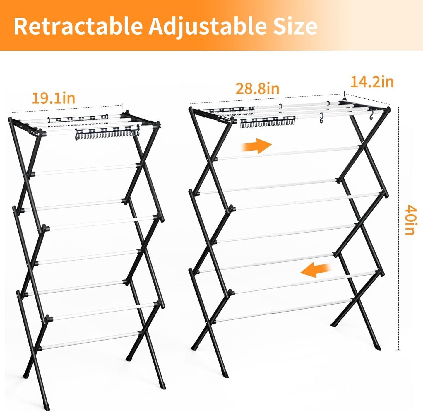 Clothes Drying Rack Household Indoor, Foldable Drying Rack Clothing for Laundry - 40" x 28.8" x 14.2", Space Saving Indoor, Black-1pack