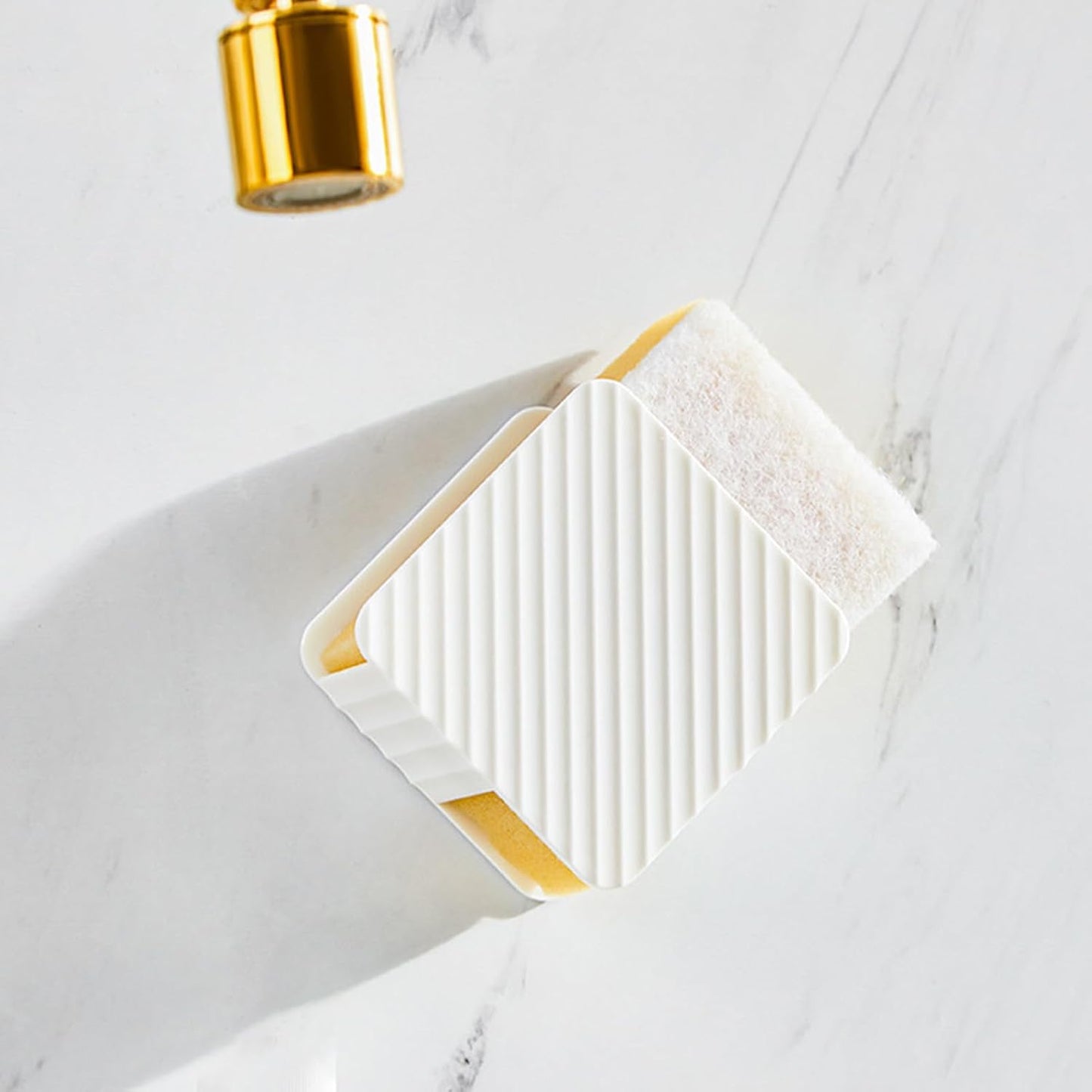 Cleaning Cloth Storage Rack, Perforation Frees Wall Hanging Sink Plastic Dishwashing Scrubber Organizer Dish Sponge Holder Drain Rack for Kitchen (White)