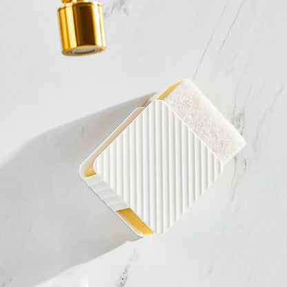 Cleaning Cloth Storage Rack, Perforation Frees Wall Hanging Sink Plastic Dishwashing Scrubber Organizer Dish Sponge Holder Drain Rack for Kitchen (White)