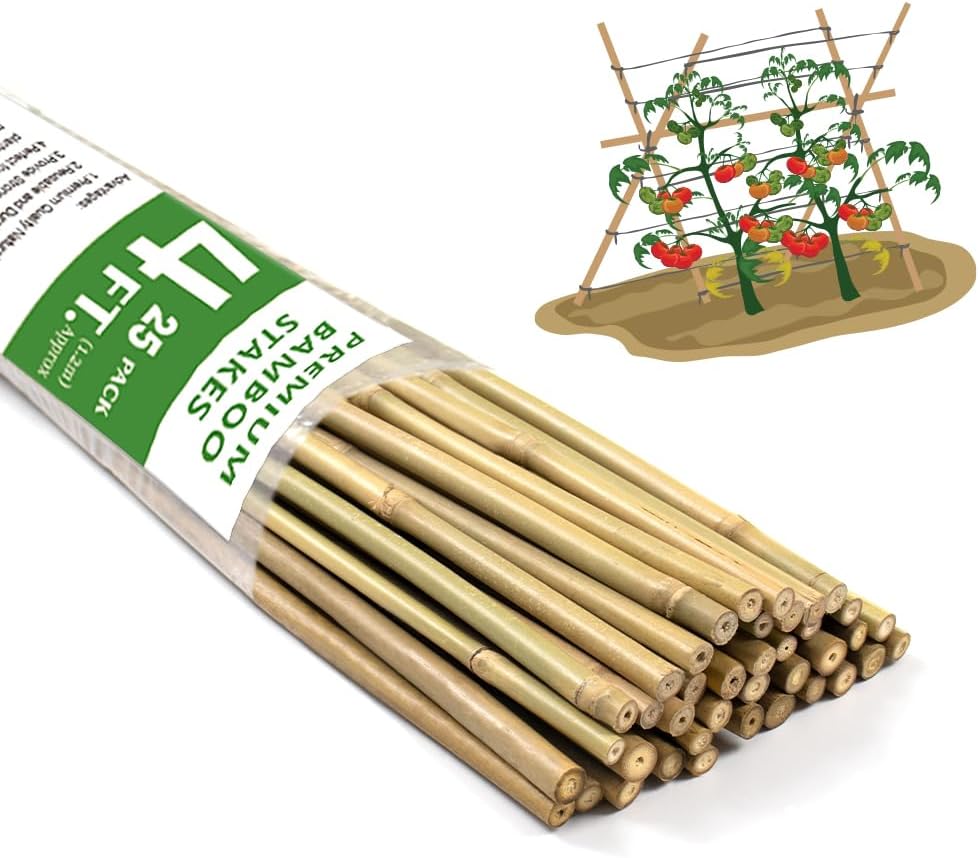 Plant Stakes,18 Inches Natural Garden Bamboo Sticks,BOVITRO 20Pcs Plant Support Stakes for Tomatoes,Beans,Vegetable and Potted Plants