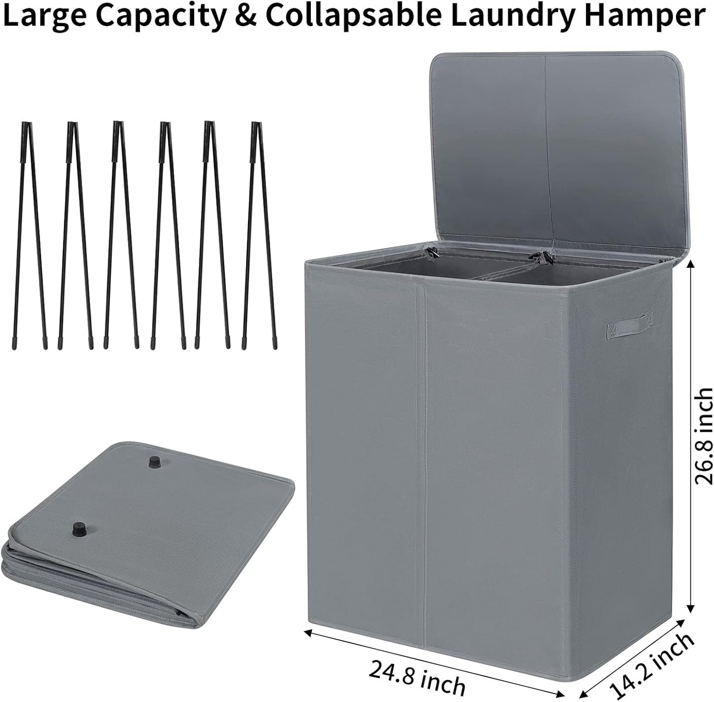 WOWLIVE 180L Laundry Hamper with Lid 3 Section,Large Laundry Basket with Removable Bags and Handles,Collapsible Dirty Clothes Hampers for Laundry,Laundry Basket Organizer for Laundry Room,Dorm,Beige