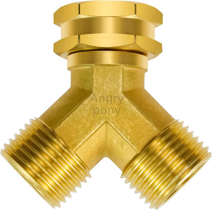 Angry Pony Spigot Splitter 2 Way, GHT 3/4 Hose Spigot Splitter for Garden | for Sprinkler/Yard Lawn Irrigation,Brass Hose Y Splitter,Swivel Joint,Wide Flow Port,Firm Connection,Easy Install,Leakproof