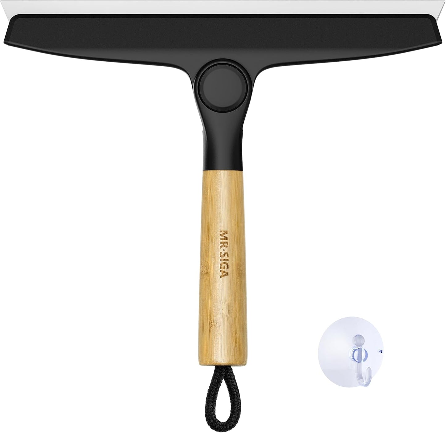 MR.SIGA All Purpose Silicone Squeegee for Shower Door, Mirror, Glass, Streak Free Shower Squeegee, Pivoting Bamboo Handle, Includes 1 Suction Hook, 10 inch Wide, 1 Pack