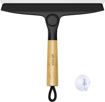 MR.SIGA All Purpose Silicone Squeegee for Shower Door, Mirror, Glass, Streak Free Shower Squeegee, Pivoting Bamboo Handle, Includes 1 Suction Hook, 10 inch Wide, 1 Pack