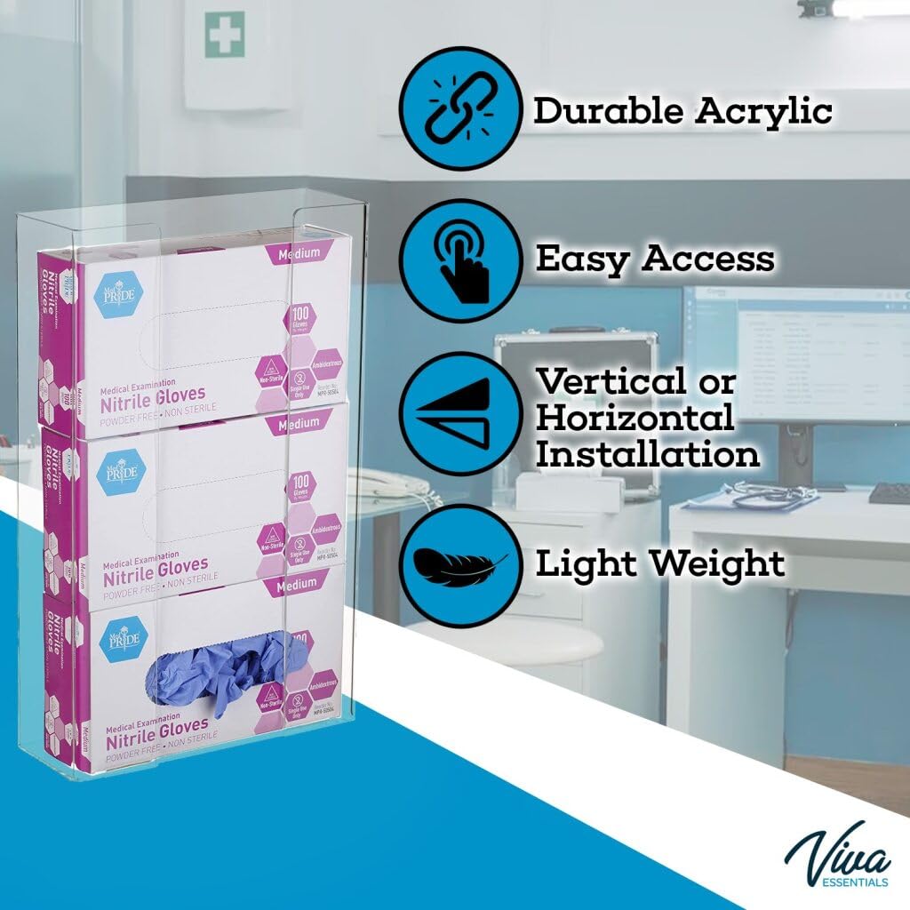 AdirMed VivaEssentials Double Glove Box Holder, Wall Mount or Free Standing Black Acrylic Glove Holder