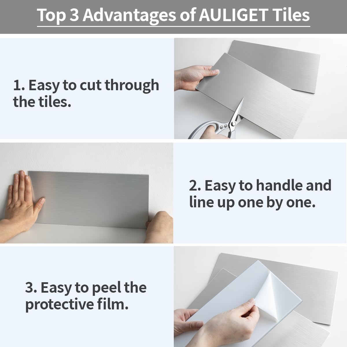 AULIGET 6" x 12" Black Slate Peel and Stick Backsplash Wall Tiles, PVC Faux Stone Stick on Tiles for Backsplash Kitchen, Bathroom, Laundry Room, Camper, Fireplace (Pack of 20)