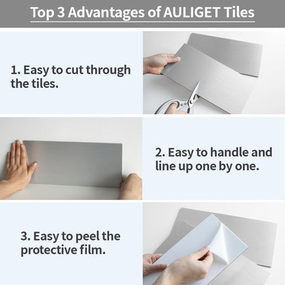 AULIGET 6" x 12" Black Slate Peel and Stick Backsplash Wall Tiles, PVC Faux Stone Stick on Tiles for Backsplash Kitchen, Bathroom, Laundry Room, Camper, Fireplace (Pack of 20)