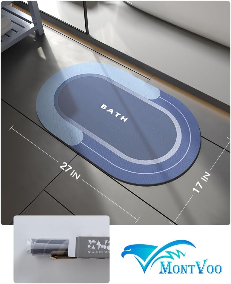 MontVoo Bath Mat - Non Slip, Quick Dry, Stain Resistant Bath Mat Rug for Bathroom Floor - Easy Care Shower Rug for Outside Bathtub - 17"x27" Grey