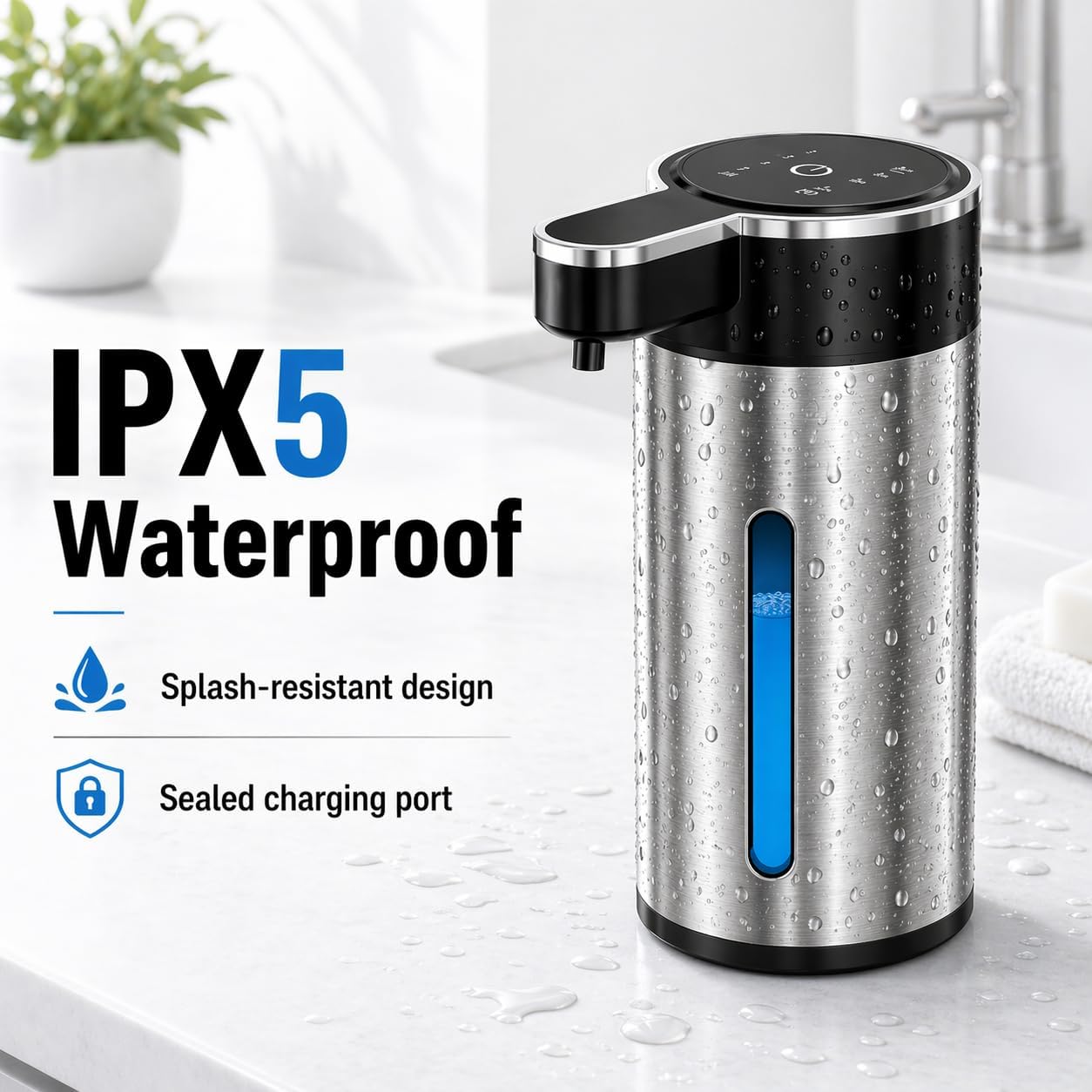 Automatic Foaming Soap Dispenser Touchless, 304 Stainless Steel Hand Soap Dispenser, USB Rechargeable, 4 Adjustable Levels, 13.5 oz (400 ml), for Kitchen & Bathroom (Black, Foam)