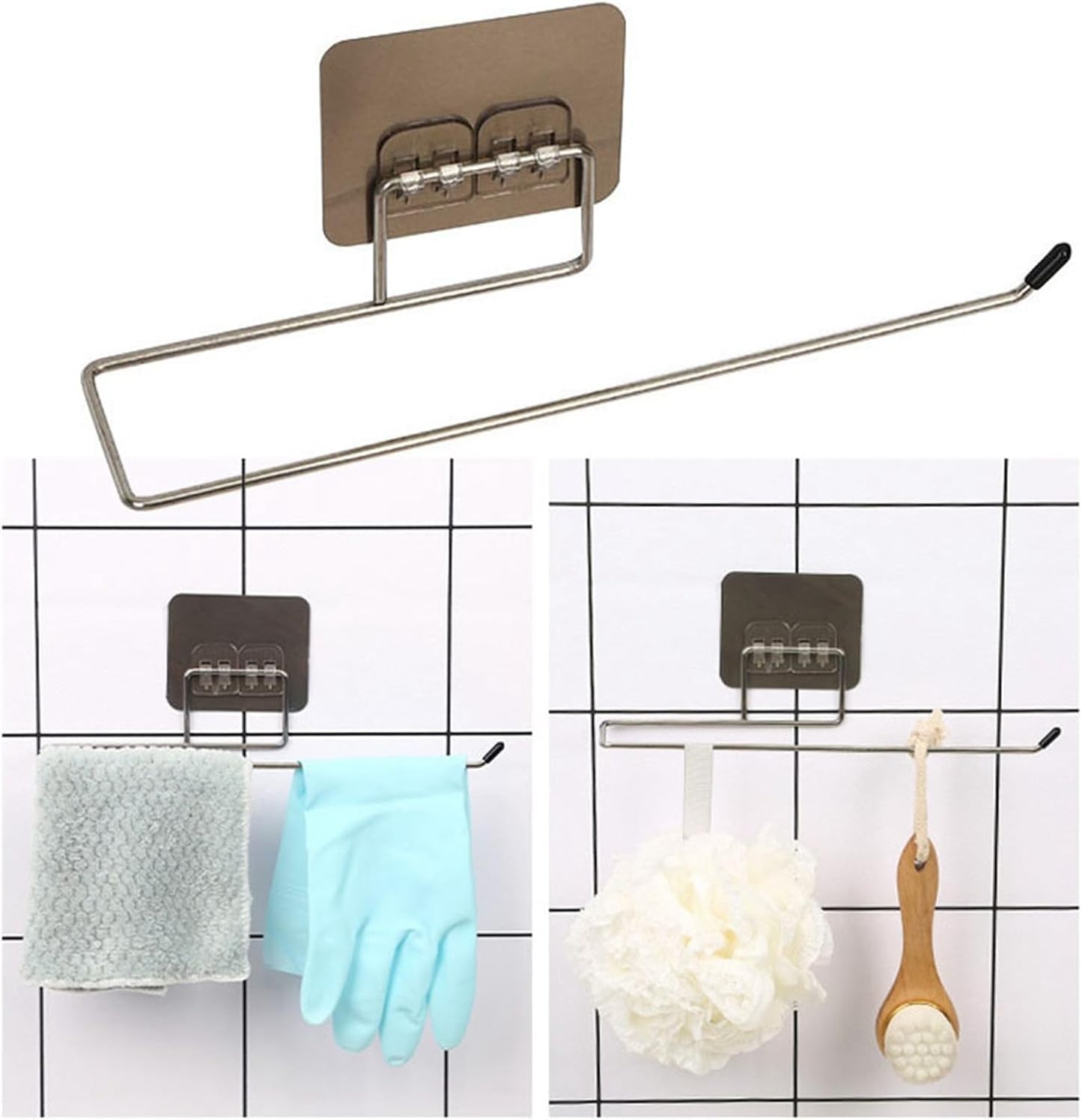 Towel Holder, Wall Hanging Stainless Steel Paper Towel Bar, Dishcloth Rack for Kitchen Bathroom, Disposable Dishcloth Rack, Space Saving Design Multi Functional Use