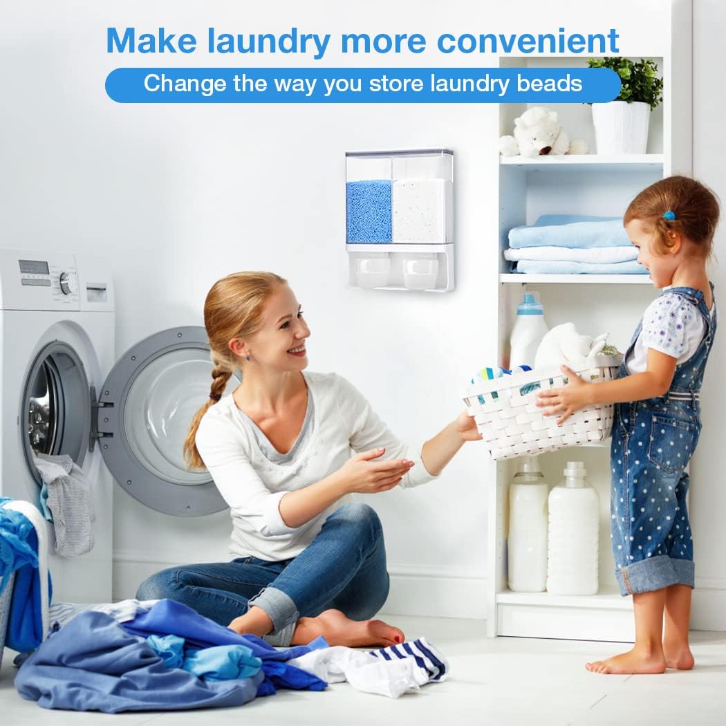 Conworld Laundry Detergent Dispenser, Wall Mounted Laundry Beads Dispenser for Scent Booster Beads, Stain Remover Powder, Bath Salts, Rice, Beans Grain and Dry Food, Laundry Scent Booster Container