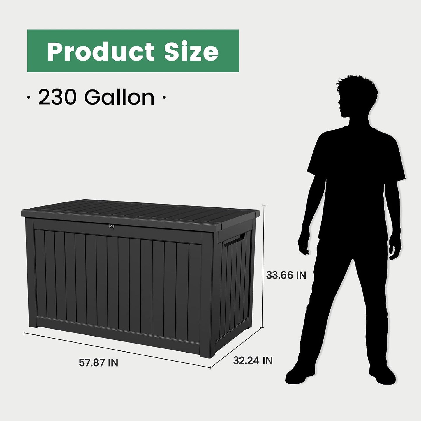 100 Gallon Storage Box, Waterproof Resin Deck Box with Hydraulic Piston Design, Lockable Storage Bench for Package Delivery, Storage Bin for Patio Cushions, Garden Tools, Black
