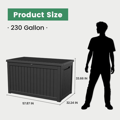 100 Gallon Storage Box, Waterproof Resin Deck Box with Hydraulic Piston Design, Lockable Storage Bench for Package Delivery, Storage Bin for Patio Cushions, Garden Tools, Black