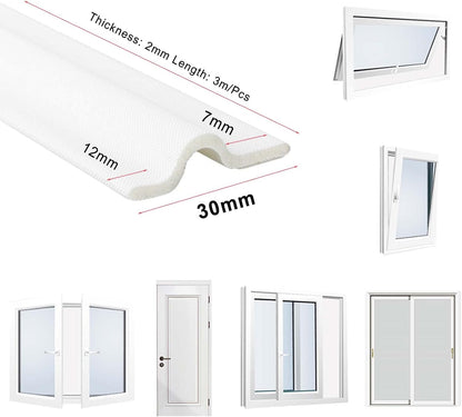 26 Feet Window Draft Stopper Foam Seal Strip Self Adhesive, Window Insulation and Door Side Weather Stripping Soundproof, Door Bottom Sweep Noise Gap Blocker (White)