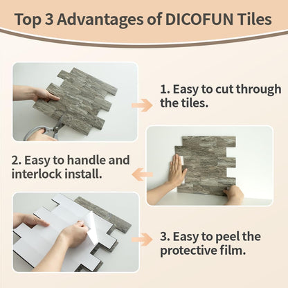 DICOFUN 10-Sheet Polished White Thick PVC Peel and Stick Backsplash, Ceramic Look Subway Tile White Kitchen Backsplash Peel and Stick Wall Tiles