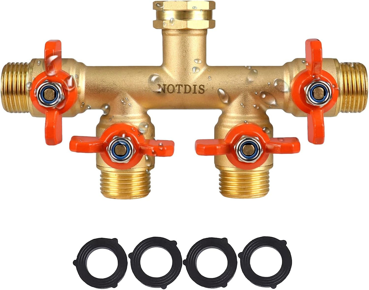 Hose Splitter 2 Way Heavy Duty Brass Garden Hose Splitter with 304 Stainless Steel Long Handle Outdoor Full Flow Hose Splitter Connector,Y Valve 3/4 Inch GHT Thread