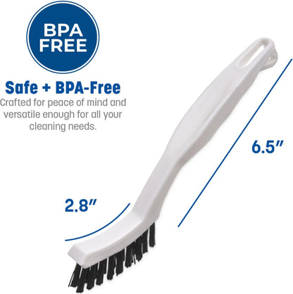 SPARTA Flo-Pac Grout Brush with Nylon Bristles, Scrubber with Handle for Bathroom and Kitchen Tile, 8", White