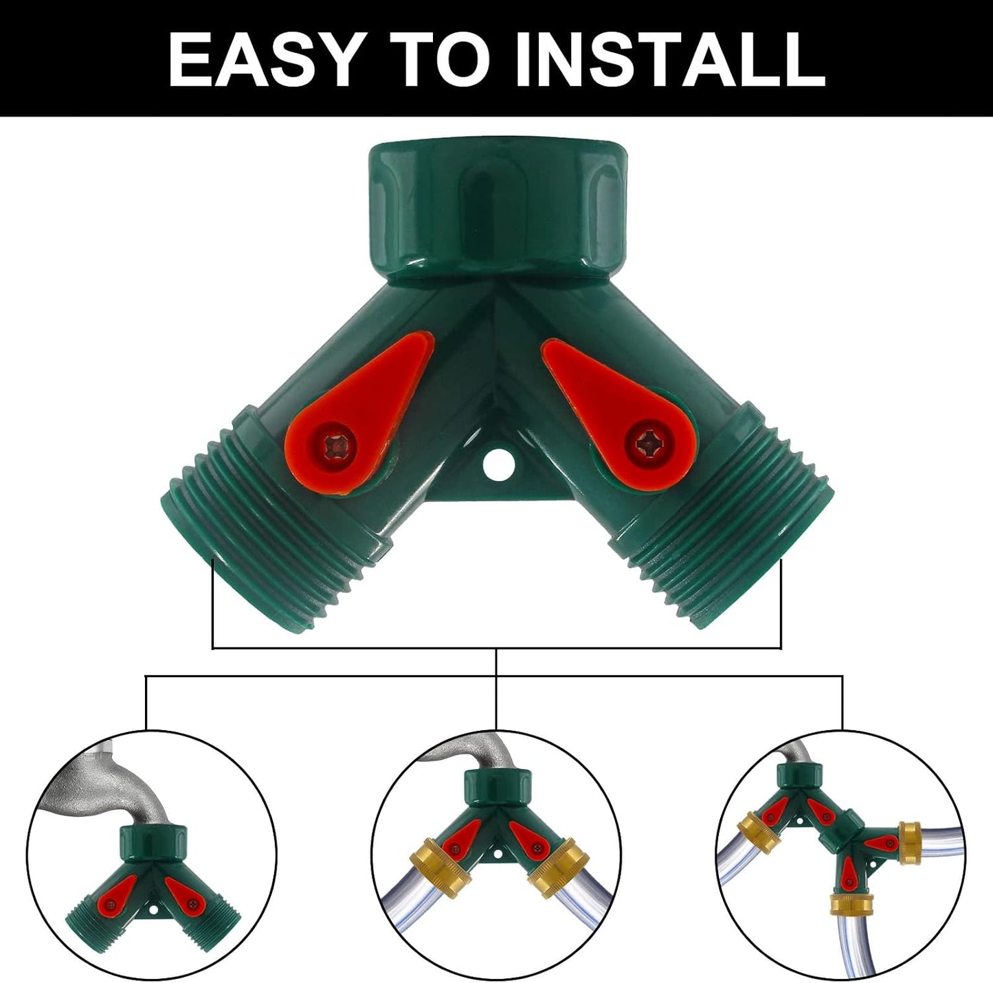 6 Pcs 2 Way Hose Adapter Y Valve Garden Hose Connector, Green | Non Rust Spigot Faucet Adapter, 3/4 Garden Hose Y Connectors, Plastic Hose Splitter, Faucet Watering Shut Off Valves