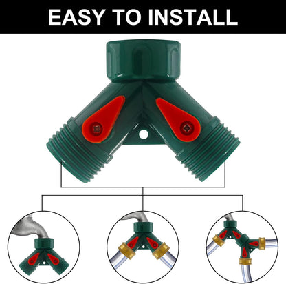 6 Pcs 2 Way Hose Adapter Y Valve Garden Hose Connector, Green | Non Rust Spigot Faucet Adapter, 3/4 Garden Hose Y Connectors, Plastic Hose Splitter, Faucet Watering Shut Off Valves