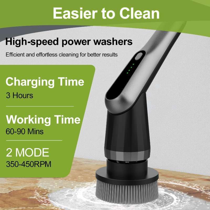 Electric Spin Scrubber, Cordless IPX7 Waterproof, Dual Speed Shower Scrubber with Adjustable Long Handle, 7 Replaceable Brush Heads for Tub and Floor, Bathroom, Kitchen, Window, Car