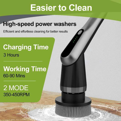 Electric Spin Scrubber, Cordless IPX7 Waterproof, Dual Speed Shower Scrubber with Adjustable Long Handle, 7 Replaceable Brush Heads for Tub and Floor, Bathroom, Kitchen, Window, Car