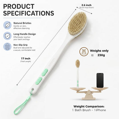 Back Scrubber for Shower with Long Handle, Blue | Double Sided Bristles (Stiff & Soft), Anti-Slip Grip, Lightweight - Gift for Seniors, Includes Lanyard & Hook