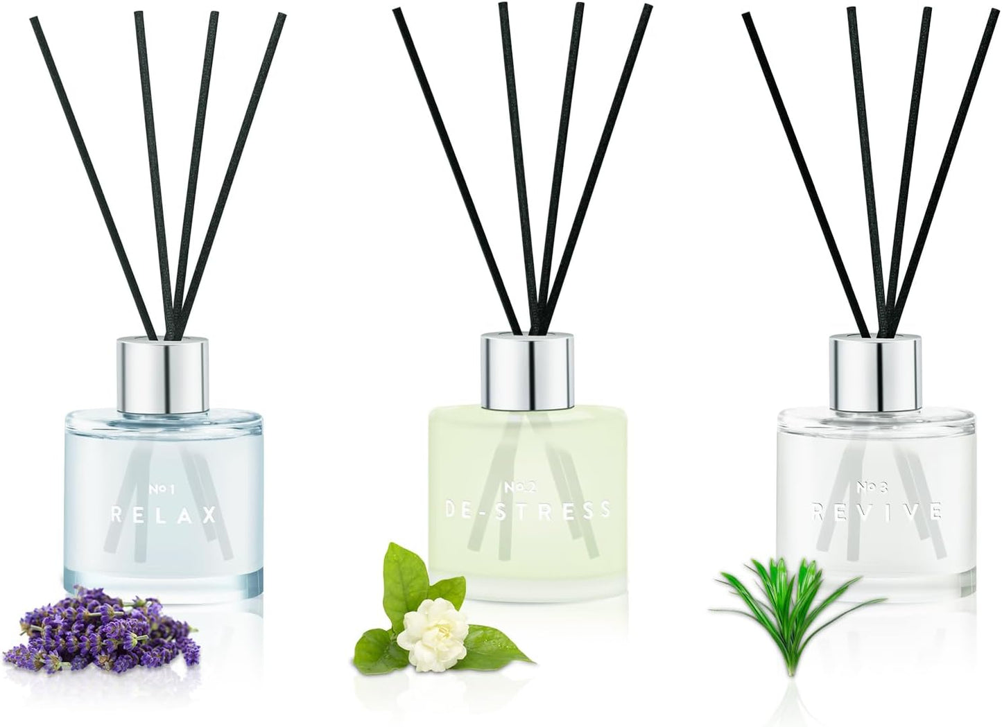 3 Pack Fragrance Reed Diffuser, 50ML Lavender Jasmine Lemongrass Aromatherapy Diffuser Set with 12 Black Fiber Sticks,Air Freshener for Bedroom Bathroom Office, 8.2X 6.6X 2.1 inch