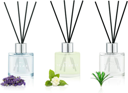 3 Pack Fragrance Reed Diffuser, 50ML Lavender Jasmine Lemongrass Aromatherapy Diffuser Set with 12 Black Fiber Sticks,Air Freshener for Bedroom Bathroom Office, 8.2X 6.6X 2.1 inch
