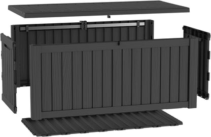 LAUSAINT HOME 320 Gallon Resin Deck Box, Package Delivery Box with Lockable Lid, Waterproof Outdoor Storage Box For Garden Tools, Patio Cushions(320 Gallon,Black)
