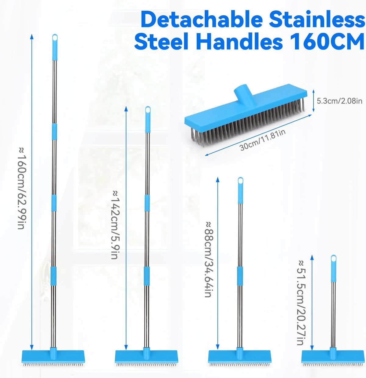 Heavy Duty Wire Broom with 70.8" Telescopic Handle: Stainless Steel Outdoor Broom for Cleaning Moss Concrete Floors Grout Gardens Patio Deck Concrete Garage