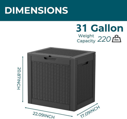 320 Gallon Waterproof Outdoor Storage Box, UV Resistant Resin Deck Box with Hydraulic Rod for Reinforced Stability, Perfect for Patio, Garden, and Pool（Black，320 Gallon）