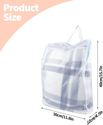 2 PCS Honeycomb Mesh Laundry Bag with Handle, 15.7 x 11.8 Inch Zippered Mesh Laundry Bag, Extra Large Opening, Side Widening, for Washing Socks, Baby Items, Lingerie, Travel Garments (Pink and Blue)