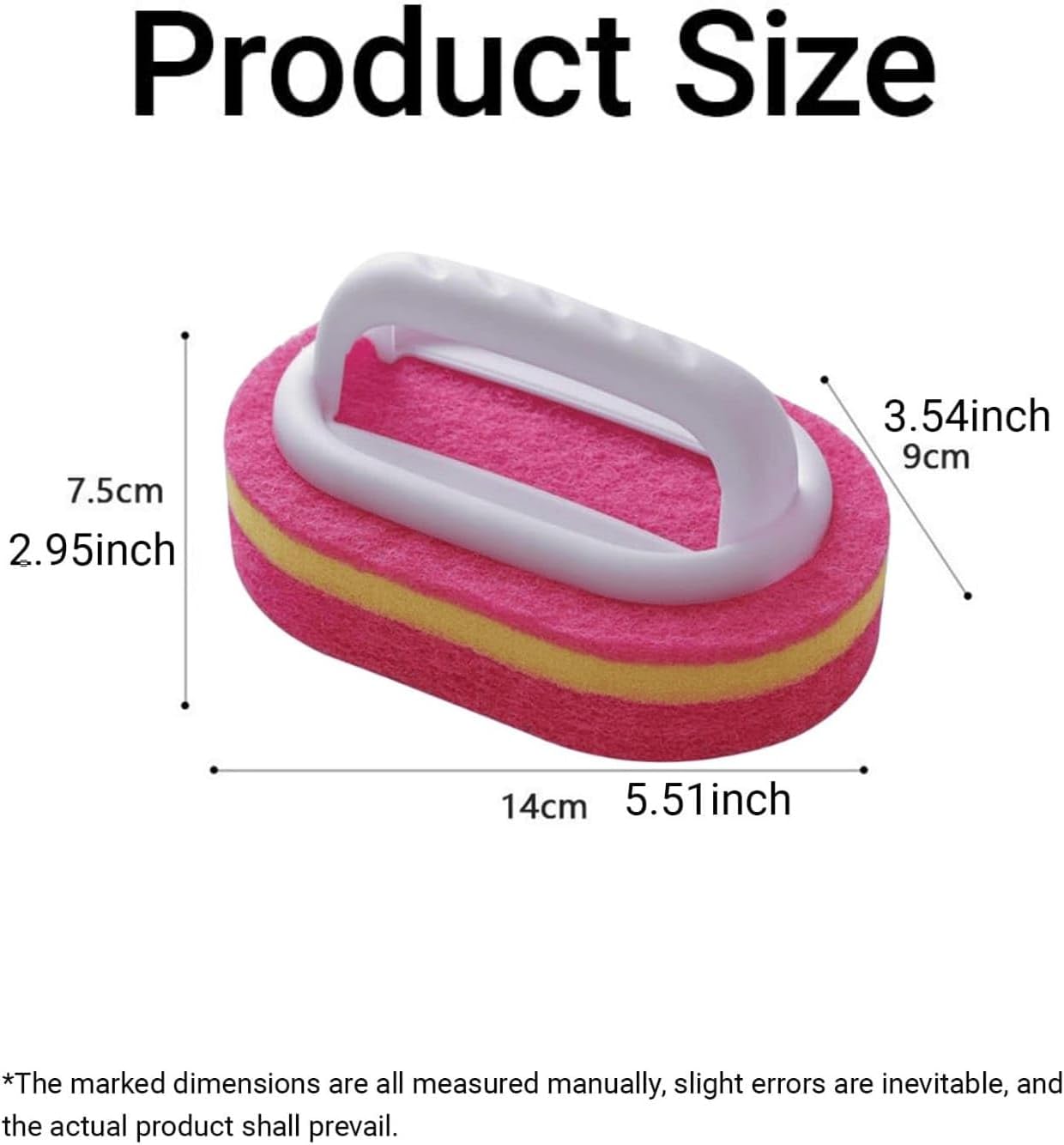 Ergonomic Long Handle Sponge Brush Set Durable Scouring 3 Pack Pad Shower Scrubber for Bathroom Bathtub Tile Grout Kitchen Sink Pot Cleaning Tool Non Scratch Heavy Duty Wand (Hot Pink)